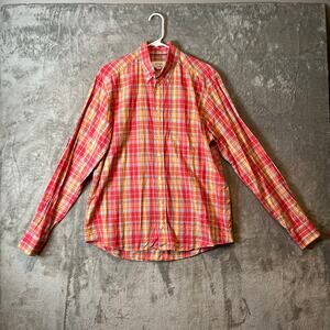 ETON Linen Blend Contemporary Button Down Plaid Shirt Mens Size Large